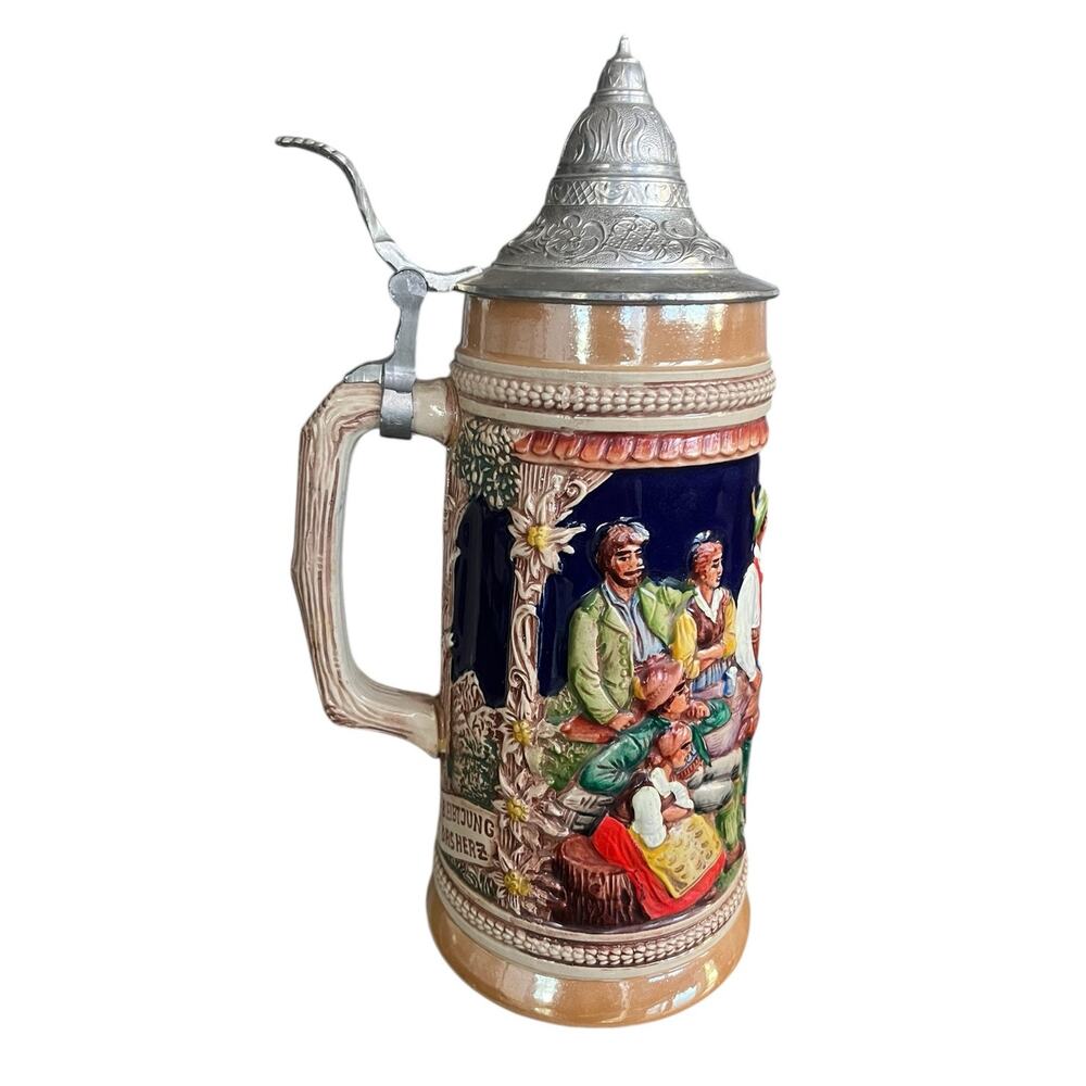 Vtg Gerz German Beer Stein Pewter Lid Tall Feast Celebration Oktoberfest 3 Liter - Picture 3 of 8